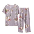 thumbnail image 1 of Lovskoo 2024 Women's Summer Cute Sleepwear Tops with Capris Pants Pajama Sets Short Sleeve Cotton Linen Loungewear Two Piece Suit, 1 of 3