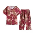 thumbnail image 1 of Lovskoo 2024 Women's Summer Cute Sleepwear Tops with Capris Pants Pajama Sets Short Sleeve Cotton Linen Loungewear Two Piece Suit, 1 of 3