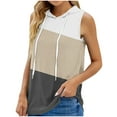 thumbnail image 1 of Lovskoo 2024 Women's Summer Sleeveless Hooded Tank Top Drawstring Color Block Breathable T-Shirt for Athletic Exercise Khaki 2XL, 1 of 4