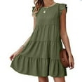 thumbnail image 1 of Lovskoo 2024 Women's Summer Sundress Crew Neck Flutter Short Sleeve Smocked Mini Dress Flowy Tiered Dresses Green M, 1 of 3