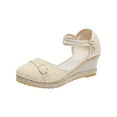 thumbnail image 1 of Lovskoo 2024 Women's Summer Wedge Sandals Closed Toe Elastic Ankle Strap Platform Espadrille Round Toe Sandals Beige, 1 of 9