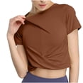 thumbnail image 1 of Lovskoo 2024 Women's Summer Workout Shirts Causal Short Sleeve Blouse Round Neck Crop Tops Twist Front Tee T-Shirt Brown L, 1 of 8
