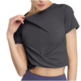 thumbnail image 1 of Lovskoo 2024 Women's Summer Workout Shirts Causal Short Sleeve Blouse Round Neck Crop Tops Twist Front Tee T-Shirt Gray L, 1 of 8