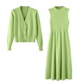 thumbnail image 1 of Lovskoo 2024 Women's Sweater Set Solid Color Long Sleeved Sweater Cardigan and Sleeveless Round Neck Dress Two-Piece Set Green, 1 of 4