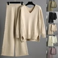 thumbnail image 1 of Lovskoo 2024 Women's Sweater Set Trendy Versatile Round Neck Long Sleeve Loose Top Blouse Pants Set Beige, 1 of 9
