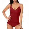thumbnail image 1 of Lovskoo 2024 Women's Swimsuits 2 Piece Sleeveless Trendy and Suspender V-Neck Top and Pants Split Bathing Suit Claret-L, 1 of 9