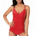 thumbnail image 1 of Lovskoo 2024 Women's Swimsuits 2 Piece Sleeveless Trendy and Suspender V-Neck Top and Pants Split Bathing Suit Red-M, 1 of 9