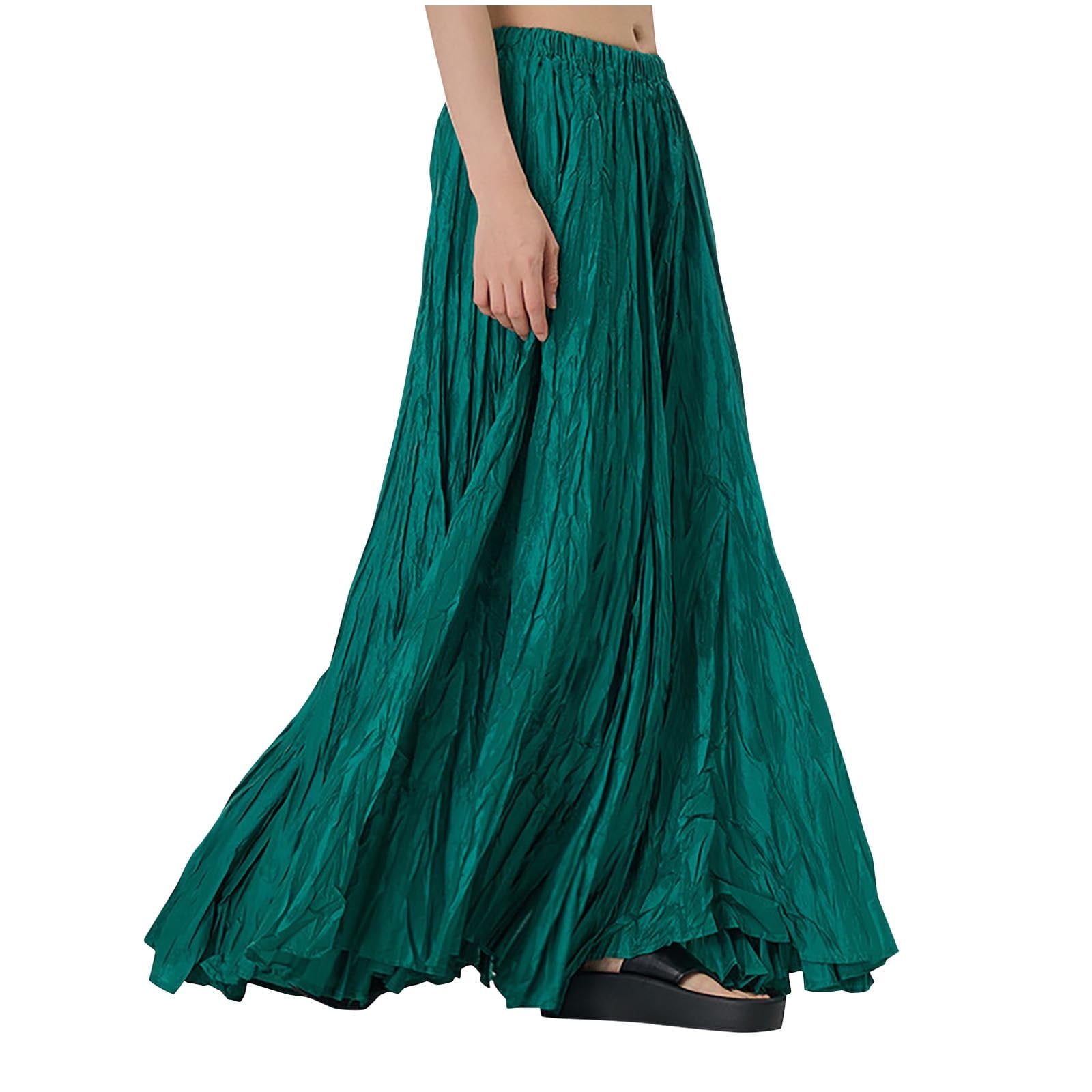 Black A Line Skirt Women Skirt Elastic High Waist Pleated Maxi