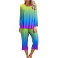 thumbnail image 1 of Lovskoo 2024 Women's Two Piece Pajamas Set Crewneck Long Sleeve Nightwear with Capri Pants Sleepwear Lounge Sets Multicolor, 1 of 5