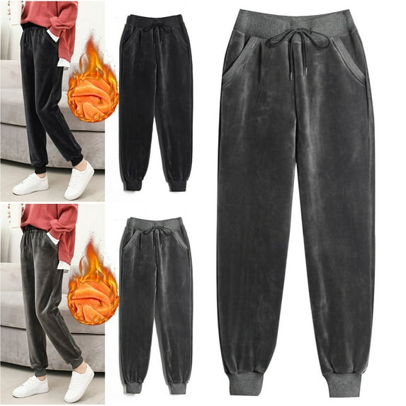Lovskoo 2024 Women's Velvet Sweatpants Closed Bottom Winter Casual Sports Haren Pants Black