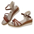 thumbnail image 1 of Lovskoo 2024 Women's Wedge Espadrille Sandals Summer Bohemian Shoes Open Toe Comfortable Ankle Strap High Heel Wedges Dressy Shoes Brown, 1 of 9