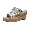 thumbnail image 1 of Lovskoo 2024 Women's Wedge Slipper Open Toe Summer Rhinestone Retro Casual High Heel Straight Slope Heel Muller Slippers Blue, 1 of 7