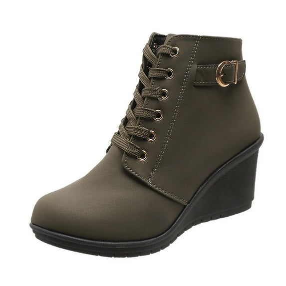 Lovskoo 2024 Women's Wedges Ankle Boots Round Toe Wedge Plus-Size Solid Color Wedge And Fish Mouth Booster Platform Ankle Boots Green