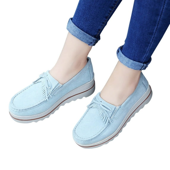 Lovskoo 2024 Women's Wedges Shoes Matsuke Shoes Thick Soles Sloping Heels Leather Rocking Casual Single Shoes Gray
