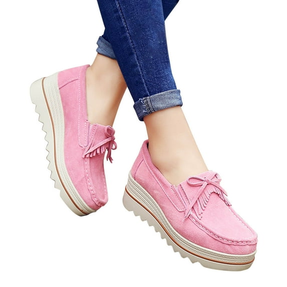 Lovskoo 2024 Women's Wedges Shoes Matsuke Shoes Thick Soles Sloping Heels Leather Rocking Casual Single Shoes Pink