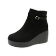 thumbnail image 1 of Lovskoo 2024 Women's Wedges Shoes Round Toe Wedge Fall/Winter Large Slope Heel Thick Bottom Waterproof Platform Short Boots Black, 1 of 1