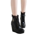 thumbnail image 1 of Lovskoo 2024 Women's Wedges Shoes Slope Heeled High Heels With Plush Thick Soles Short Snow Boots Lace Up Cotton Shoes Black, 1 of 8