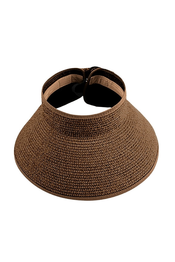 2024 Women's Wide Brim Straw Sun Visor Hat Foldable Roll-Up Summer Beach Hat Open Top Hat Coffee