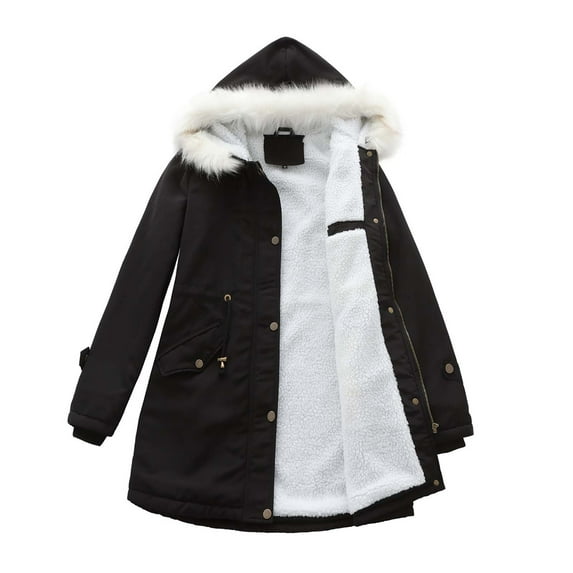 Lovskoo 2024 Women's Winter Coat Warm Parka Jacket Anoraks Hooded Fleeced Lined Faux Fur Comfy Stylish Long Sleeve Casual Long Outerwear Black