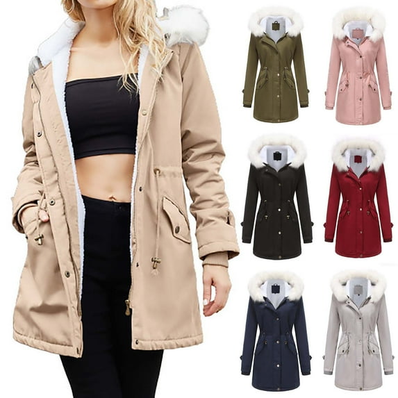 Lovskoo 2024 Women's Winter Coats Fleece Parkas Anoraks Hooded Thick Warm Comfy Stylish Stitching Long Sleeve Outerwear Casual Long Cardigan Trench Coat Blue
