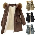 thumbnail image 1 of Lovskoo 2024 Women's Winter Coats Fleece Parkas Anoraks Hooded Thick Warm Comfy Stylish Stitching Long Sleeve Outerwear Casual Trench Coat Coffee, 1 of 4
