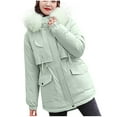 thumbnail image 1 of Lovskoo 2024 Women's Winter Coats Fleece Parkas Anoraks Hooded Thick Warm Long Sleeve Plush Cotton Jacket with Large Collar and Waistband Cotton Jacket Green, 1 of 8