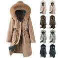 thumbnail image 1 of Lovskoo 2024 Women's Winter Coats Fleece Parkas Anoraks Thick Warm Comfy Stylish Stitching Long Sleeve Outerwear Casual Hooded Coat Beige, 1 of 8