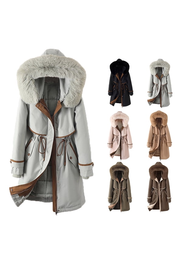 Women's Winter Coats Fleece Parkas Plus Size Anoraks Hooded Thick Warm Comfy Stylish Stitching Detachable Long Sleeve Outerwear Casual Long Cardigan Jacket Black