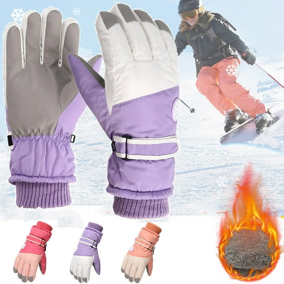 Lovskoo 2024 Women's Winter Gloves Outdoor Windproof Rainproof Cold Proof Ski Riding Warm Gloves Beige