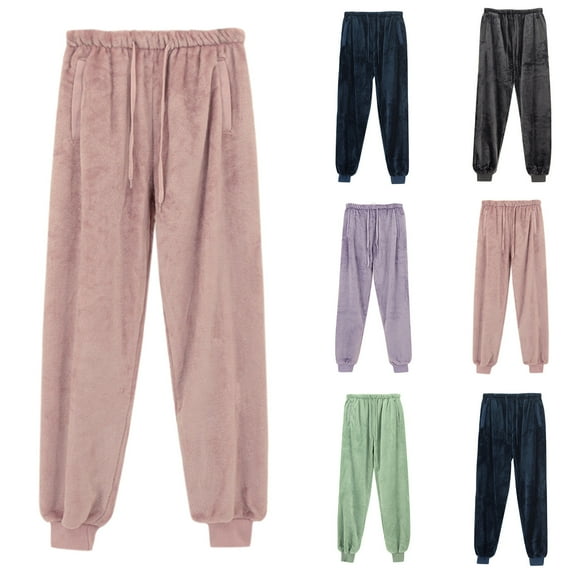 Lovskoo 2024 Women's Winter Sweatpants Sport Fleece Lined Closed Bottom Solid Color High Waist Lounge Trousers Home Long Pants Pink