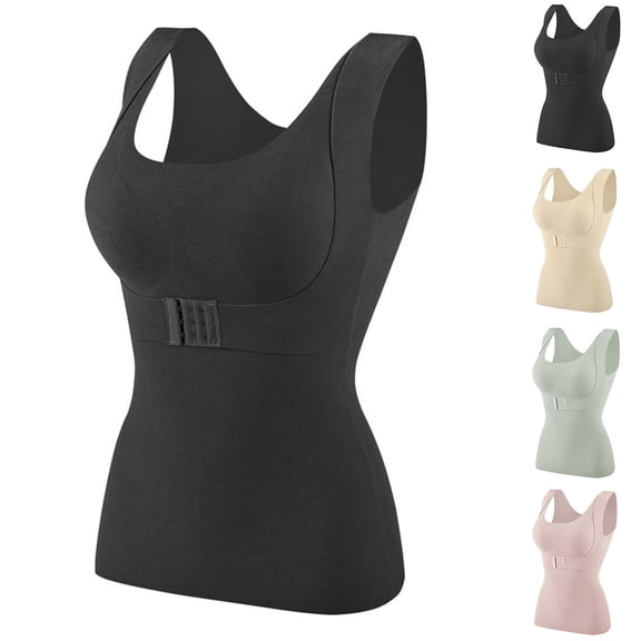 Lovskoo 2024 Women's Winter Thermal Fleece Lined Underwear Tops Cami Tank Top Self-Heating Lace Seamless Fleece Bottoming Cold-Proof Warm Base Layer Vest Beige