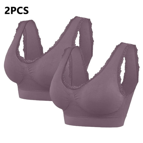 Lovskoo 2Pc Women's Sports Bra Lace Cami Bra Wireless Tank Top Bra Comfortable Everyday Bras For Women Leisure Gray