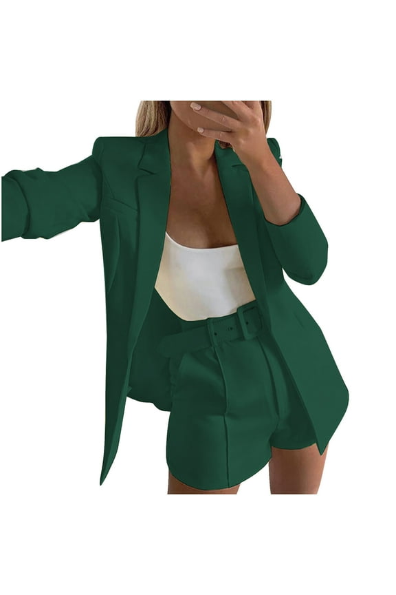 2024 Womens Casual Blazers Open Front Crop Blazer Jacket Business Attire Solid Long Sleeve Suit Lapel Collar Slim Cardigan Coat Olive Green