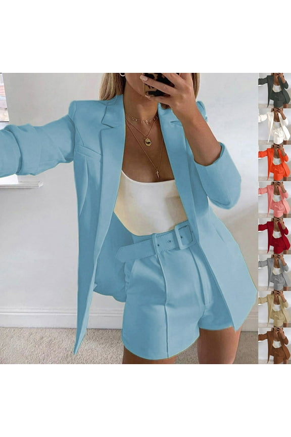 2024 Womens Casual Blazers Open Front Crop Blazer Jacket Business Attire Solid Long Sleeve Suit Lapel Collar Slim Cardigan Coat Orange