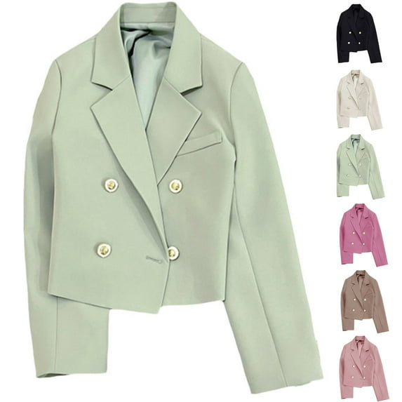 Lovskoo 2024 Womens Casual Blazers Open Front Crop Blazer Jacket Solid Color Long Sleeve Lightweight Work Office Cardigan Coat Outerwear Black