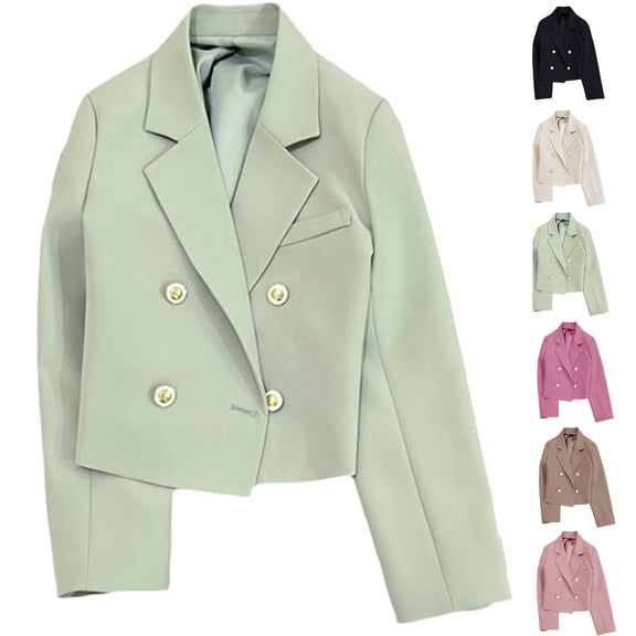 Lovskoo 2024 Womens Casual Blazers Open Front Crop Blazer Jacket Solid Color Long Sleeve Lightweight Work Office Cardigan Coat Outerwear Black