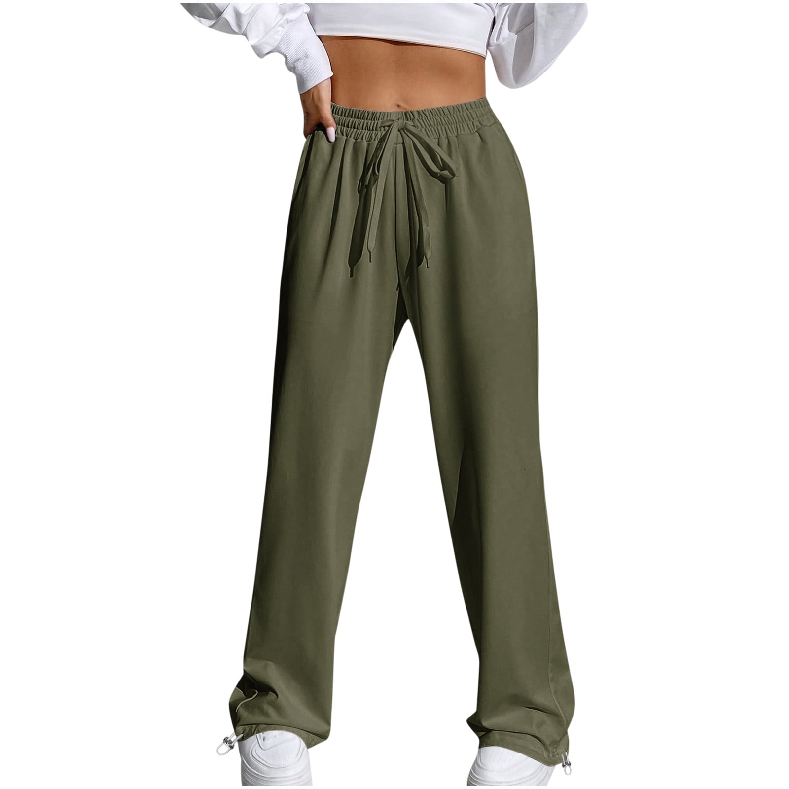 Lovskoo 2024 Womens Cinch Bottom Sweatpants with Pockets Drawstring Elastic Waist Loose and Fashion Jogging Pants Long Pants Olive Green Walmart