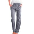 thumbnail image 1 of Lovskoo 2024 Womens Cotton Linen Pants Drawstring High Waisted Straight Leg Causal Lounge Pants with Pockets Gray XL, 1 of 7