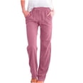 thumbnail image 1 of Lovskoo Womens Cotton Linen Pants Drawstring High Waisted Straight Leg Causal Lounge Pants with Pockets Pink, 1 of 7
