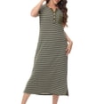 thumbnail image 1 of Lovskoo 2024 Womens Cotton Nightgown Long Loungewear V Neck Striped Nightshirt Sleepwear Full Length Side Split Sleepshirt with Pockets Olive Green, 1 of 8