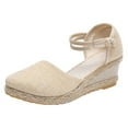 thumbnail image 1 of Lovskoo 2024 Womens Espadrilles Wedge Sandals Platform Closed Toe Ankle Strap Lace Up Summer Shoes Beige, 1 of 1