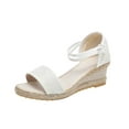 thumbnail image 1 of Lovskoo 2024 Womens Espadrilles Wedge Sandals Platform Open Toe Ankle Strap Lace Up Summer Shoes White, 1 of 4