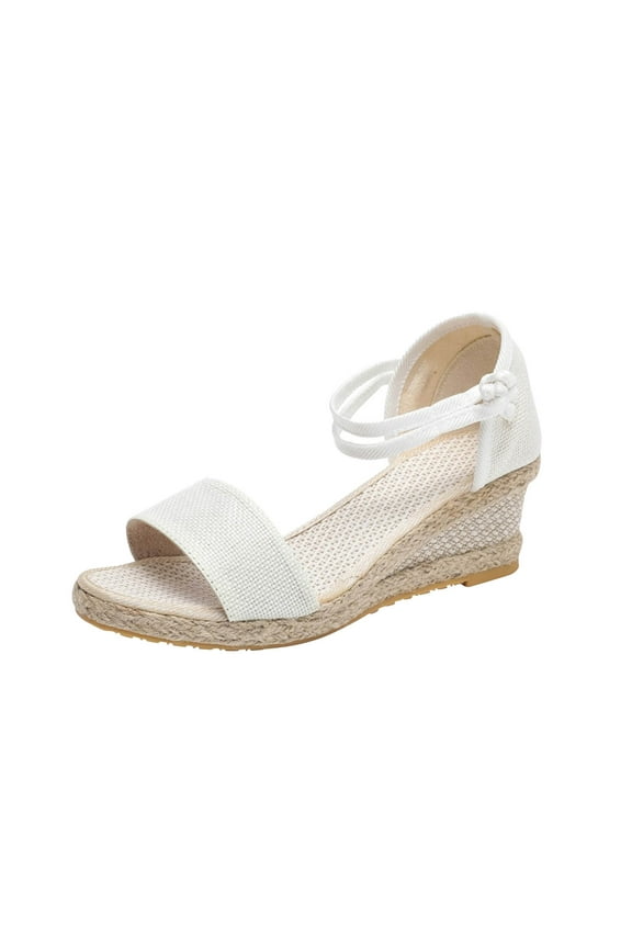 2024 Womens Espadrilles Wedge Sandals Platform Open Toe Ankle Strap Lace Up Summer Shoes White