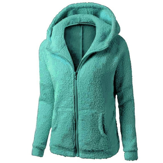 Lovskoo 2024 Womens Full Zip Up Hoodie Fuzzy Fleece Jacket European and American Plush Outerwear Winter Fluffy Coat with Pockets Light Blue