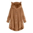 thumbnail image 1 of Lovskoo 2024 Womens Full Zip Up Hoodie Fuzzy Fleece Jacket Plus Size Button Fluffy Pullover Tops Long Sleeve Hooded Coat Khaki, 1 of 5