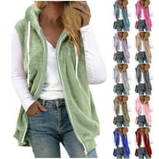 LOVSKOO 2024 Womens Fuzzy Fleece Vest Cozy Sleeveless Winter Warm Vests with Pocket Zip Up Hooded Waistcoat Outerwear Blue