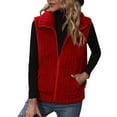 thumbnail image 1 of Lovskoo 2024 Womens Fuzzy Sherpa Fleece Jacket Lightweight Vest Cozy Sleeveless Cardigan Stand Collar Zipper Waistcoat Outerwear With Pocket Red, 1 of 8