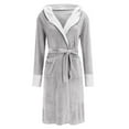 thumbnail image 1 of Lovskoo Plush Robes for Women Robe Long Sleeve Fuzzy Fluffy Soft Warm Fleece Hooded Bathrobe A-Gray, 1 of 7