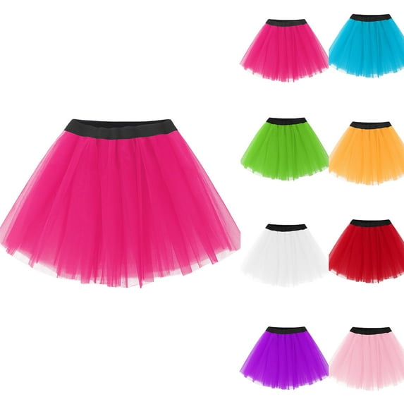 Lovskoo 2024 Womens Pleated Tulle Petticoat Tutu Puffy Skirt Gauze Short Skirt Adult Teen‘S 1950S Vintage Dance Skirts Pink