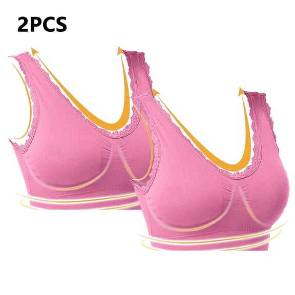 Lovskoo 2Pc Women's Sports Bra Lace Cami Bra Wireless Tank Top Bra Comfortable Everyday Bras For Women Leisure Hot Pink